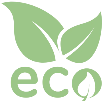 Green eco-friendly icon with leaves and the word 'eco'