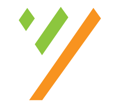 a green and orange logo with a arrow pointing up