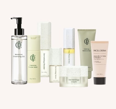 Línea completa de productos skincare coreanos Riman incluyendo limpiadores, serums, cremas y protect