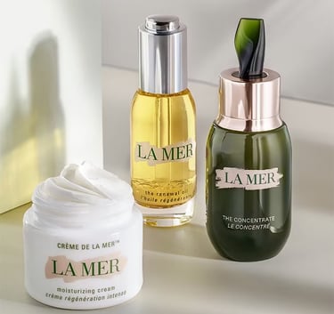 La Mer bestsellers: Crème de la Mer, Renewal Oil, The Concentrate