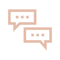 Minimalist tan chat bubble icon representing digital communication and customer support messaging.