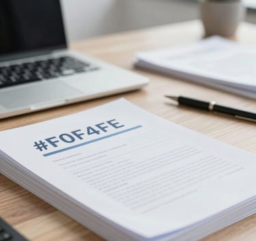 A bright and airy office space where professional documents are being neatly organized on a wooden desk, symbolizing efficient administrative support, using tones of #F0F4F8 and #8CA0B8.