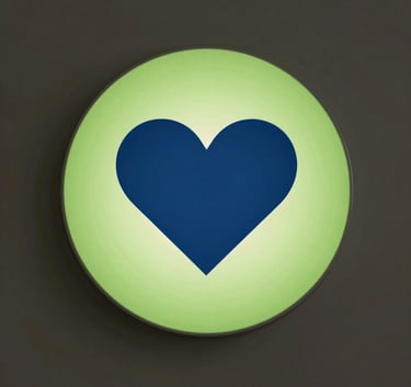 A professional circular logo with a warm heart icon at the center, using Apple Green and Midnight Blue colors. The style is modern and minimalist, suitable for a healthcare provider in South America.