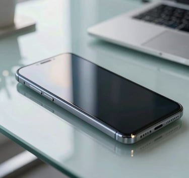 A close-up photograph of a modern Android smartphone with a sleek, minimalist interface resting on a clean glass desk in a bright North American tech office. Soft morning light creates subtle reflections on the screen.