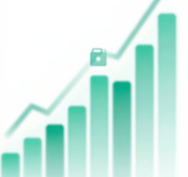An abstract, minimalist digital visualization of data streams and financial growth icons. The style is clean and tech-driven, using colors #4A7C7F and #CAD2C5.