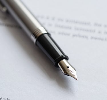 A close-up of a high-end fountain pen resting on a financial contract. The lighting is clean and bright, incorporating tones of #1A2C38 and #F8F8F4 for a professional financial aesthetic.