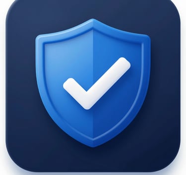 A professional protective shield icon in glossy Royal Blue (#1F4287) with a subtle checkmark, signifying safety and effectiveness, set against a dark, sophisticated navy background (#0A192F).