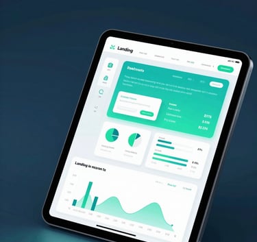 A conceptual image of a glowing digital tablet showing an analytics dashboard and a landing page design. The style is professional and innovative, using soft gradients of #3A8D7B and dark blue #1A2F3F shadows for a deep, energetic feel.