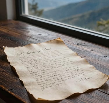 lettre d'Iriel déposée au bord d'une fenêtre