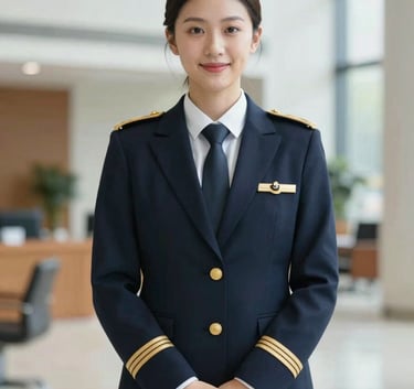 A confident professional German civil servant in a well-tailored suit, standing in a bright, modern government building interior. Professional navy and gold color palette, soft natural lighting, conveying trust.