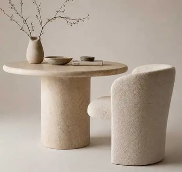 Modern Dining Table and Bouclé Chair Set – Minimalist Neutral Luxury Furniture