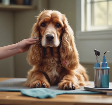 A serene image of a dog receiving treatment in a calming environment.