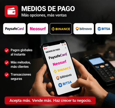 metodos de pago digitales España Paysafecard Neosurf Binance Bitnovo Bitsa pagos seguros.