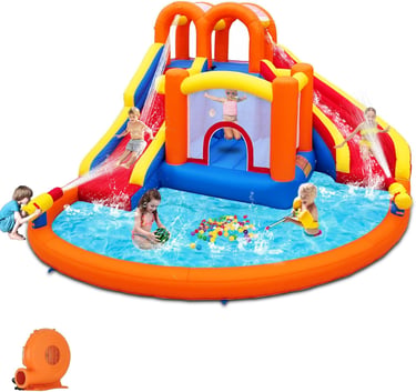 Umbalir 2026 Upgraded 14.2x12.8FT Giant Inflatable Water Park, Bounce House with 2 Long Water Slides