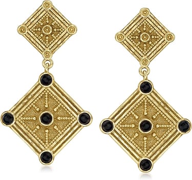 Onyx Etruscan Style Drop Earrings in 18kt Gold Over Sterling