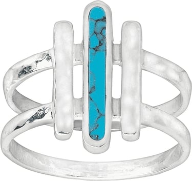 Modernist Three Bar Ring in Sterling Silver. Compressed Turquoise. Silpada