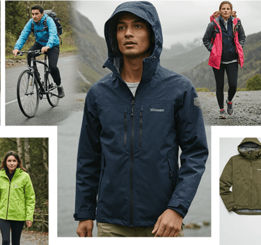 Outdoor enthusiasts that are wearing outdoor waterproof windproof hiking adventure jackets