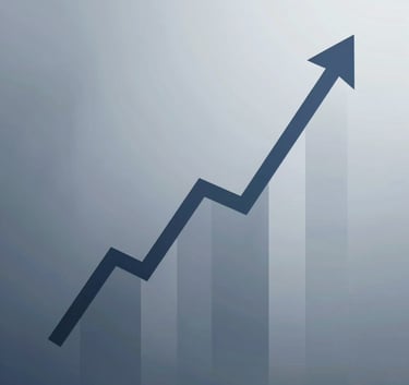 A minimalist, high-tech graphic representing financial growth and legal stability. Abstract blue and grey lines (#1A202C, #A0AEC0) forming a steady upward trend. Clean, sharp lighting, professional and sophisticated style.