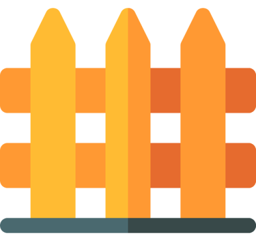 logo d'une cloture avec trois bout de bois orange et jaune 