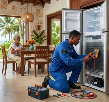 Técnico reparando nevera en Santa Marta