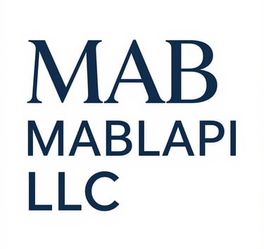 A high-end, professional minimalist logo for 'MABLAPI LLC', featuring clean, deep charcoal typography on a pure white background, embodying a sophisticated digital marketing agency.