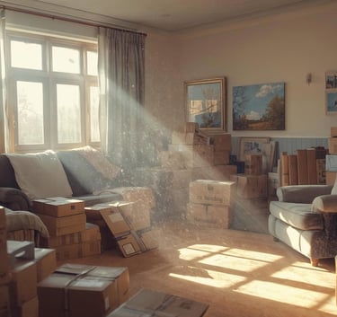room with furniture packaged for a house clearance