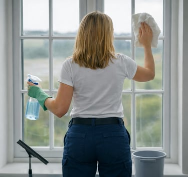 a woman cleaning windows