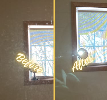 Before and after shower glass