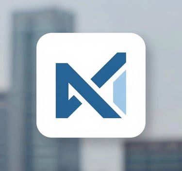 A sophisticated, minimalist logo for a finance group featuring a geometric abstract shape suggesting growth and stability, rendered in #88A7B5 and #EBF1F5 against a clean corporate backdrop.