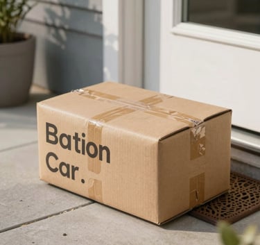 A close-up photograph of a package resting safely on a modern North American / US residential doorstep. The morning light is soft, and the scene emphasizes unwavering reliability and customer-focused care.