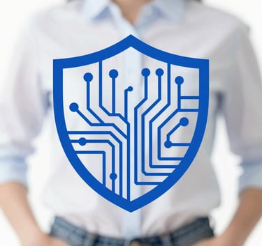 A minimalist, professional graphic of a shield icon integrated with a circuit board pattern. Analytical and high-tech style, using brand colors #D4DCE4 and #1A3E6F. Expert and credible feel.