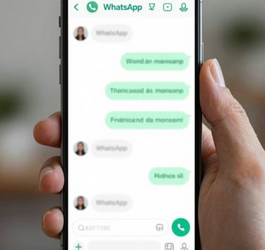 A modern smartphone showcasing a clean WhatsApp chat interface with professional order confirmations, bright and intuitive design, soft lighting, incorporating the #2F738E brand color in the interface elements.