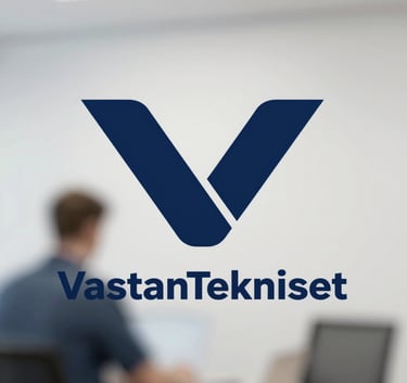 A professional minimalist logo for VaasanTekniset, featuring clean geometric shapes in #0A1F26 and #2C4D5B, symbolizing trust and precision repair services.
