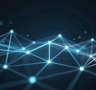 A professional wide-angle shot of a bright, modern corporate boardroom with a large window overlooking an international metropolitan skyline at dusk, featuring dark navy and off-white accents in the interior design.