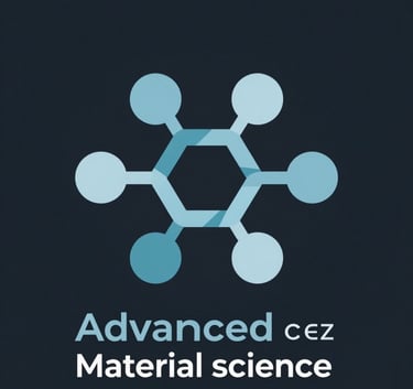 Professional logo-style graphic representing advanced material science, featuring abstract molecular structures and geometric precision. Colors: #6A8CA9 and #F0F4F8 on a dark #0F1C2E background.