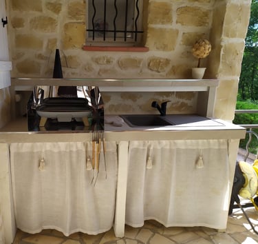 création d'une cuisine d'été extérieur sur une terrasse couverte 