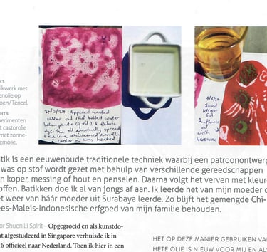 vezel magazine, batik artist, netherlands, shuen-li spirit, batik workshop, experimental batik, oils