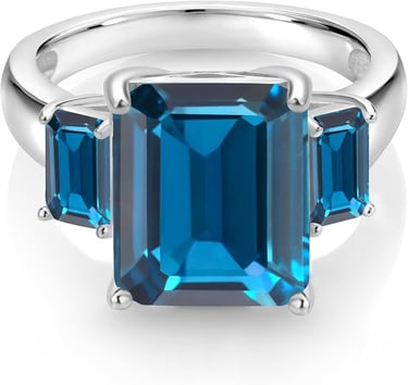 Art Deco Style : Blue Topaz Emerald Cut Ring