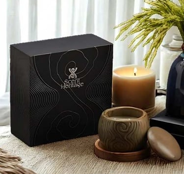 Nến thiên nhiên quà tặng cao cấp trong hũ gốm nghệ nhân (hương bưởi, màng tang, lúa nếp) Scent Heritage