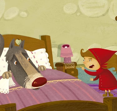 Children’s book illustrator style – pastel colors of Little Red Riding Hood 