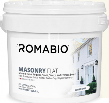 a bucket of romabio masonry paint