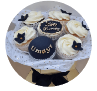 blue and white cupcake bouqet 