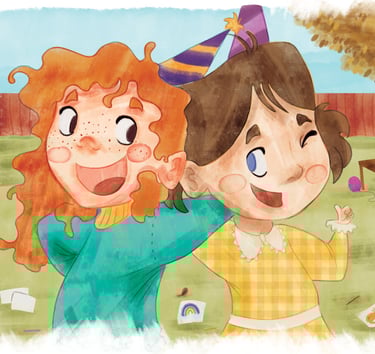 Children’s book illustrator style – watercolor girls enjoying day outside