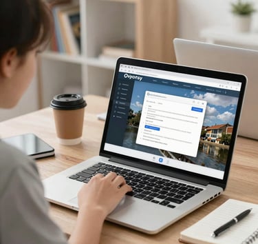 a man riding a skateboard down a street next to tall buildings