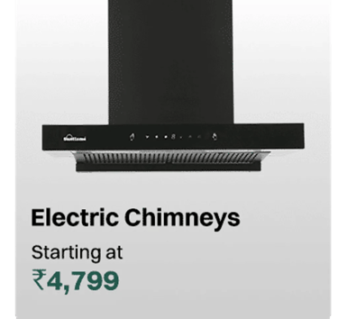 Sleek wall-mounted black electric chimney for modern kitchens with digital touch controls.