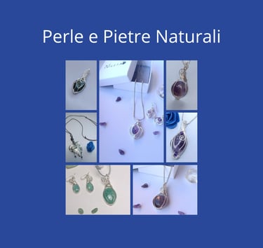 Handmade wire wrapped jewelry featuring natural gemstones in silver pendants and earrings.