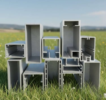 View of aluminium extrusion profiles showing structural design