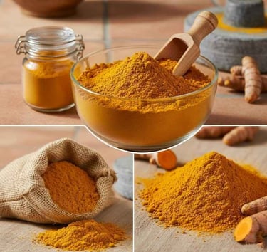 Turmeric powder front view showing vibrant yellow color for export listing.