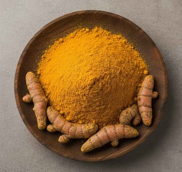 Top view of turmeric powder showing fine texture and purity.