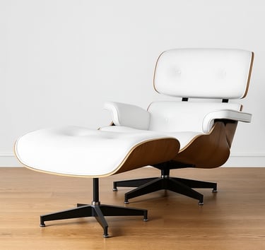 White leather lounge chair with ottoman – designer chair UK collection